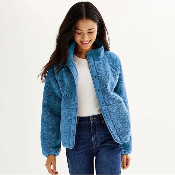 Sherpa Fleece Snap Button Jacket - Picture 1 of 3